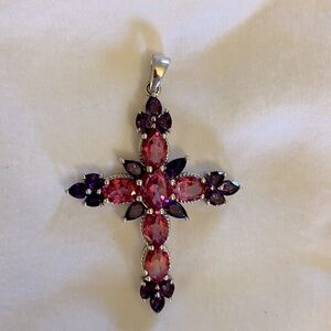 Elegant Pink and Purple Gemstone Cross Pendant